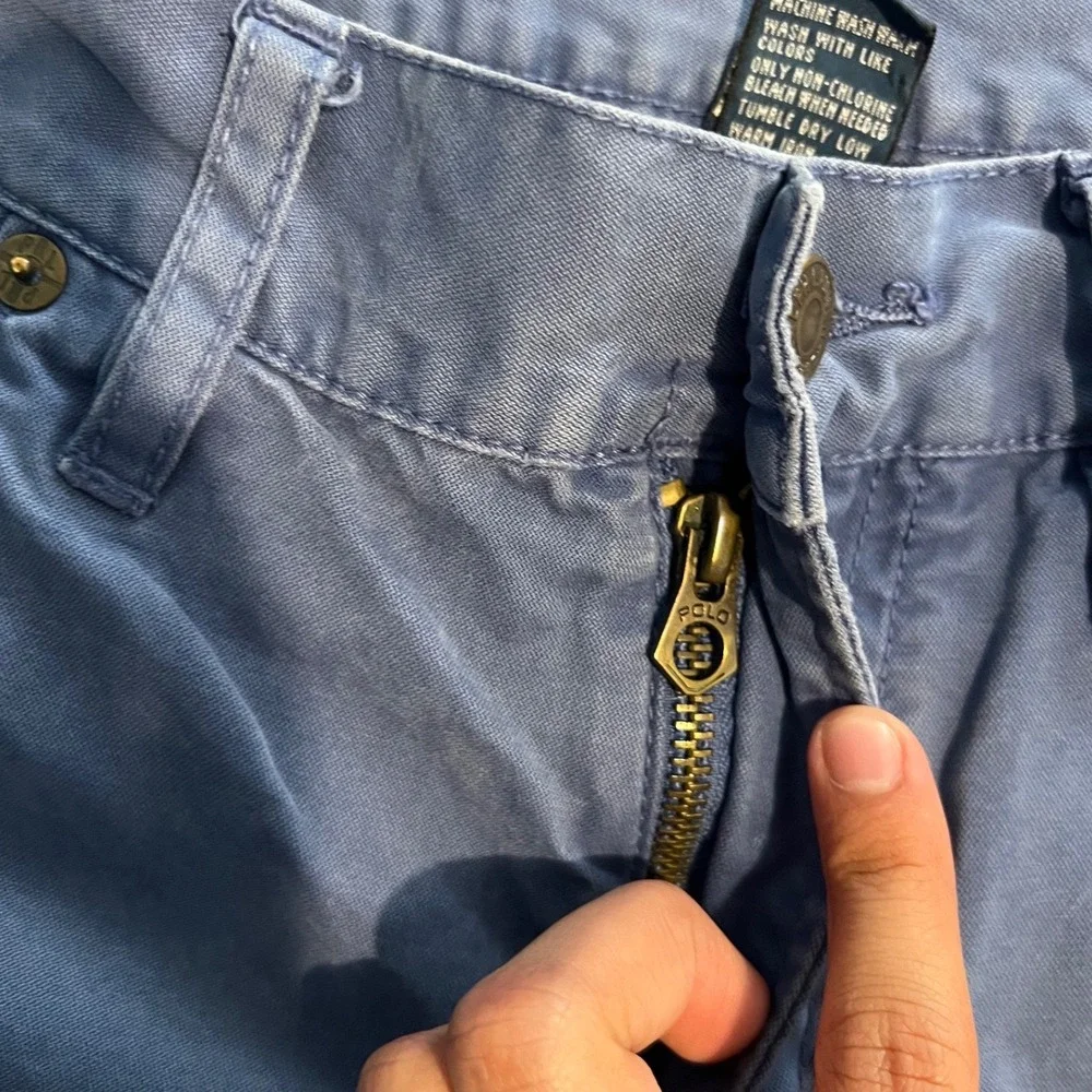 Vintage Polo Ralph Lauren Mens Straight Leg Chinos Blue Faded Cotton Pants 31x30